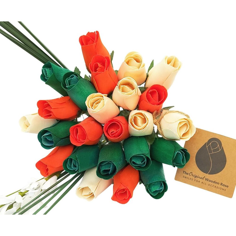 2 Dozen Irish Flag Saint Patty Day Flower Bouquet The Original Wooden Rose